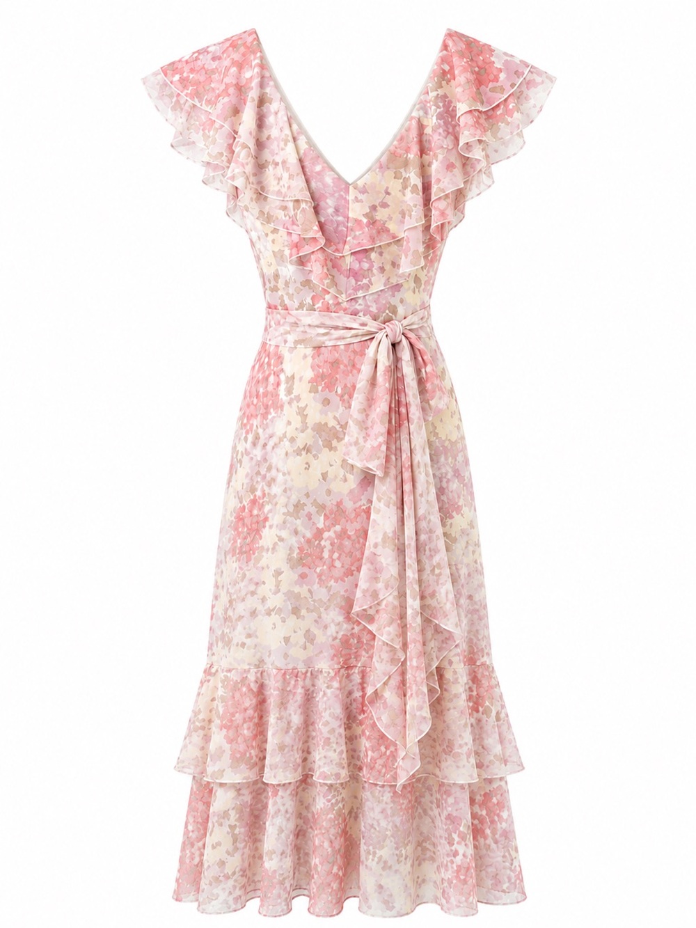 Wayf Soft Pink Floral Tiered Ruffle Maxi Dress Size L - Picture 2 of 7
